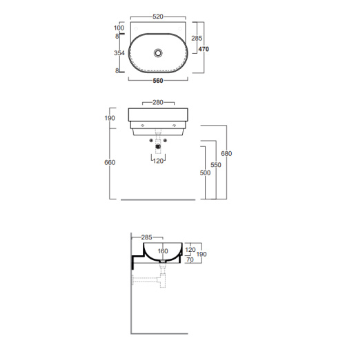 Раковина керамическая Simas Po-mo 56 см PO06bi подвесная цвет белый без отверстий под смеситель - фото 2