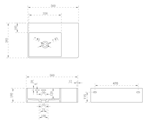 Раковина из искусственного камня Abber STEIN AS2644 L 56х39 подвесная цвет белый матовый без отверстий под смеситель - фото 4