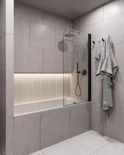 Шторка для ванны Timo T27 70х140 стекло прозрачное профиль черный ориентация универсальная - фото 2