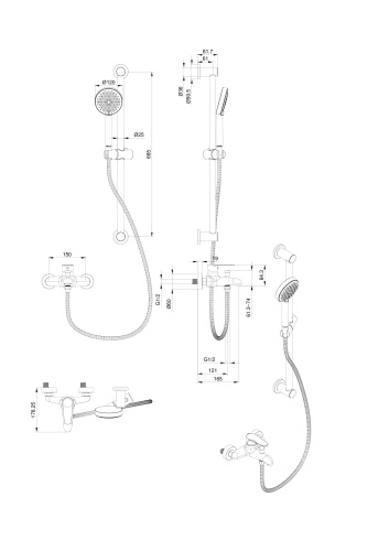 Душевой гарнитур со смесителем Wonzon & Woghand Alfa WW-AE3205-MW настенный белый - фото 2
