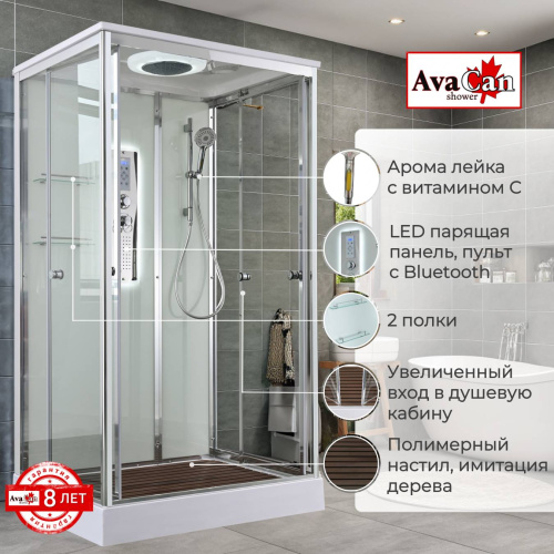 Душевая кабина AvaCan V V2011LED 110х90 прямоугольная с крышей ориентация универсальная - фото 2