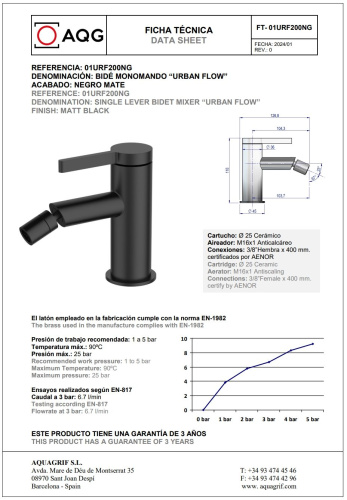 Смеситель AQG Urban Flow 01URF200NG на биде черный матовый - фото 2