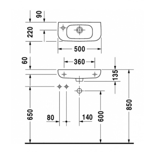 Раковина керамическая Duravit D-Code 50 см 7065000002 подвесная цвет белый без отверстий под смеситель - фото 2