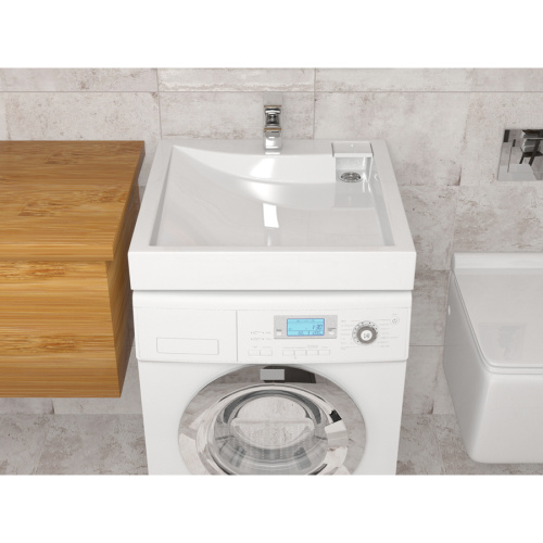 Раковина из искусственного мрамора Altasan LUX UPP60LUXs 60х60 над стиральной машиной цвет белый 1 отверстие под смеситель - фото 4