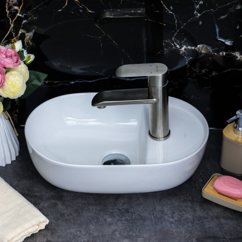 Раковина из сантехнического фарфора Melana 320333-805 42х27 накладная цвет белый 1 отверстие под смеситель - фото 3