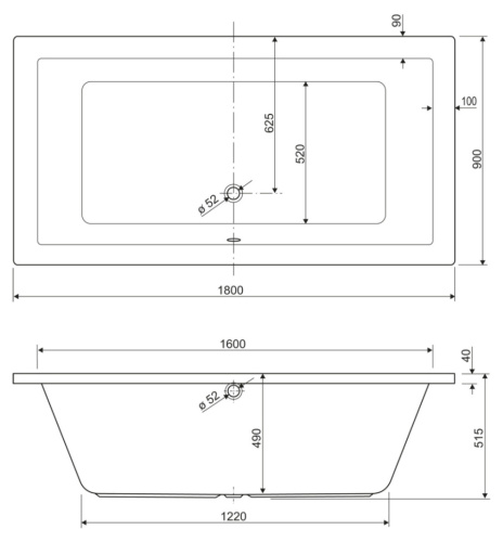 Ванна акриловая Cezares PLANE PLANE-180-90-49-W37 180х90 пристенная прямоугольная без каркаса - фото 3