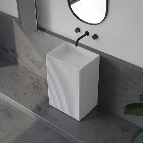 Раковина из искусственного камня Abber STEIN AS2503-H 50х40 напольная цвет белый матовый без отверстий под смеситель - фото 3