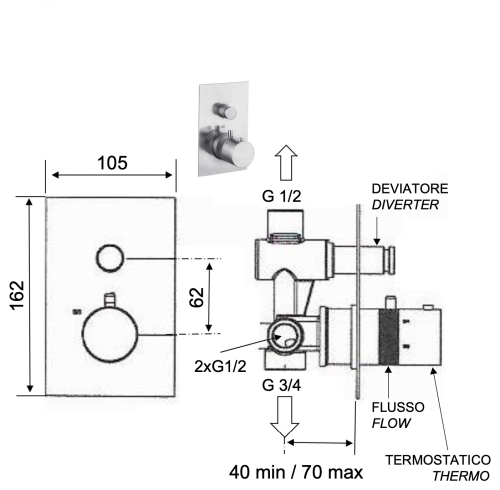 Смеситель для душа Remer X Style Inox SSXT09Q встраиваемый в стену нержавеющая сталь с термостатом - фото 2