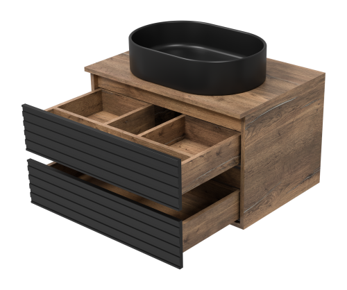 Тумба под раковину Brevita Dakota DAK-09070-19/02-2Я 70х48х43 подвесная цвет черный/коричневый - фото 4