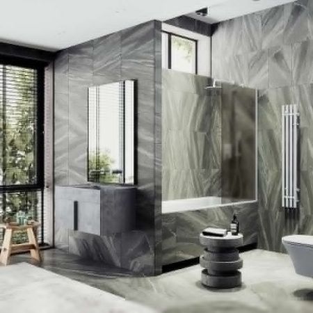 Душевая шторка на ванну Maybah Glass MGV-75-1ш 70х140 стекло тонированное профиль белый ориентация универсальная