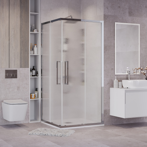 Душевой уголок Grossman Cosmo 300.K33.02.1010.10.02 100х100 стекло текстурное профиль хром глянцевый без поддона - фото 3