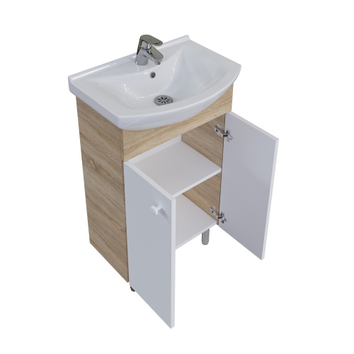 Тумба с раковиной и зеркалом Grossman Eco Line 106052-2 56х31х68 напольная цвет белый/дуб сонома - фото 3