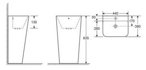 Раковина из санфаянса CeramaLux G302 43х37 напольная цвет белый 1 отверстие под смеситель - фото 3