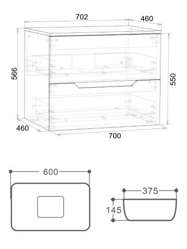 Тумба с раковиной Orange Line Li-70TugMDF+B07-600W 70х46х71 подвесная цвет графит матовый - фото 5
