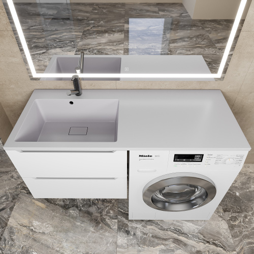 Раковина кварцевая Uperwood Cosmos Quartz RCosmos120LJ 120х48 над стиральной машиной цвет белый - фото 3
