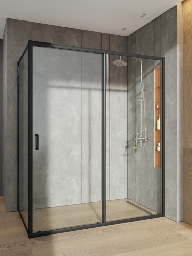 Душевой уголок Orange E23-16090TB 161х89 стекло прозрачное профиль черный без поддона - фото 3