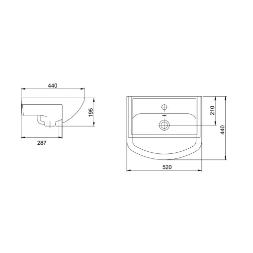 Раковина из сантехнического фарфора Onika Акватон 1.3120.1.S00.11B.0 52х44 накладная цвет белый 1 отверстие под смеситель - фото 4
