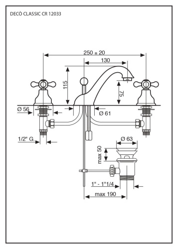 Смеситель Emmevi Deco Classic 12033/CR на раковину хром - фото 2