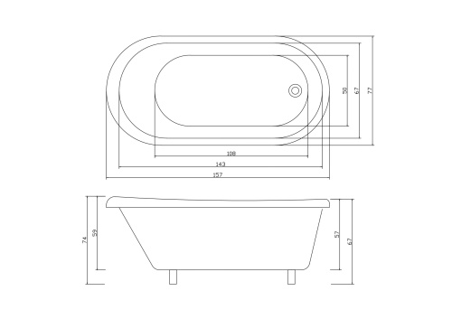 Ванна акриловая Cerutti SPA CT9975 157х77 отдельностоящая овальная с ножками - фото 5