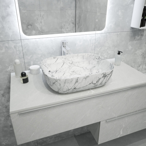 Раковина из сантехнического фарфора Teymi Solli T50393 49х40 накладная цвет белый без отверстий под смеситель - фото 5