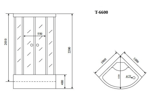 Душевая кабина Timo Standart T-6600SF 100х100 четверть круга с крышей ориентация универсальная - фото 2