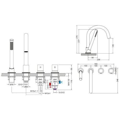 Смеситель Timo Saona 2330/00Y на борт ванны хром - фото 2