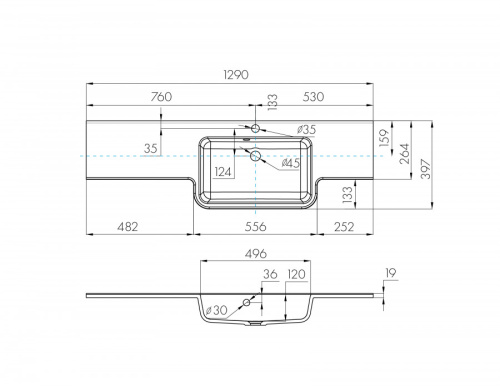 Раковина из литьевого мрамора Aquaton Hotel 1A709931PI01P 129х41 подвесная цвет белый - фото 3