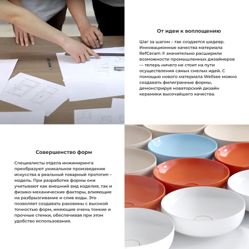 Раковина из сантехнического фарфора Wellsee Callipy Art 338902000 40х40 напольная цвет белый глянцевый без отверстий под смеситель - фото 5