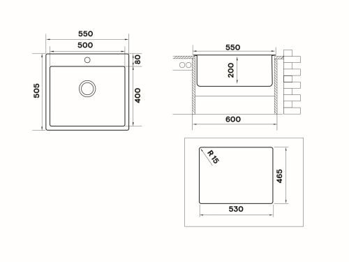 Кухонная мойка Ukinox Techno TEB550.505 -GT10P 51х55 цвет нержавеющая сталь поверхность брашированная - фото 3