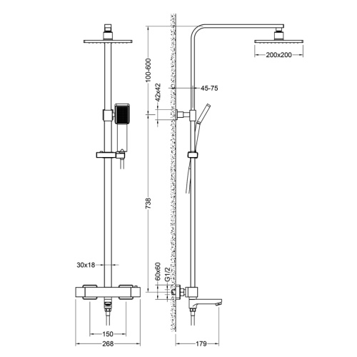 Душевая стойка Timo Tetra-thermo SX-0169/00 настенная цвет золото матовое с термостатом - фото 2