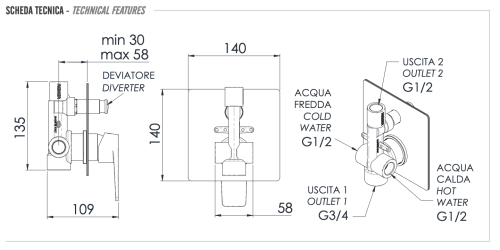 Смеситель для душа Remer Dream D09 встраиваемый в стену хром - фото 2