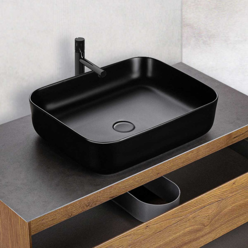 Раковина из сантехнического фарфора Vincea VBS-105MB 50х39 накладная цвет черный матовый без отверстий под смеситель - фото 2