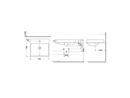 Раковина керамическая Toto LW1615CB#XW 50х46 полувстраиваемая цвет белый - фото 2