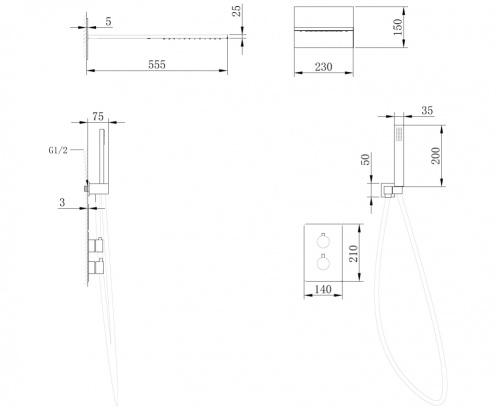 Душевая система ABBER AF8052W встраиваемая в стену с термостатом - фото 3