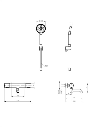 Смеситель для ванны Wonzon & Woghand Inn WW-A2006-A1-MB настенный черный с термостатом - фото 2