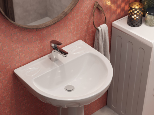 Раковина из сантехнического фарфора Santeri Лотос 131106S0010B0 50х58 подвесная цвет белый 1 отверстие под смеситель - фото 4