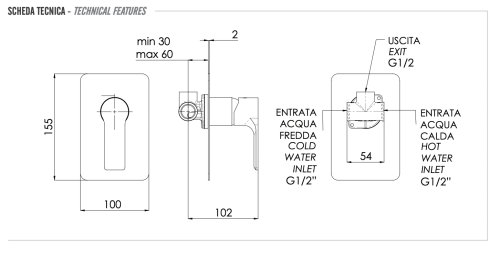 Смеситель для душа Remer Energy EY30L встраиваемый в стену хром - фото 2