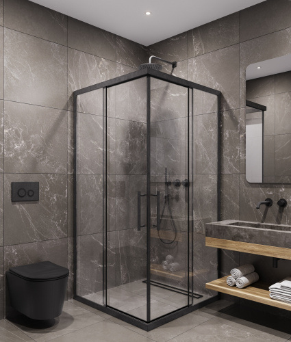 Душевой уголок Timo T40 90х90 стекло прозрачное профиль черный без поддона - фото 2