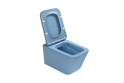 Унитаз подвесной SantiLine SL-5007BL цвет голубой матовый с сиденьем микролифт безободковый смыв воронка-водоворот - фото 4