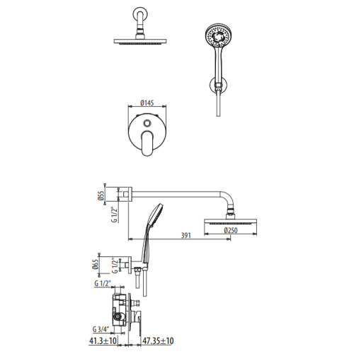 Душевая система Gattoni H2Omix7000 7009070C0 (старый арт.KTH715/PDC0) встраиваемая хром - фото 2