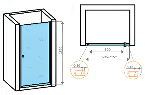 Душевая дверь Parly DE70 70х185 стекло прозрачное с рисунком профиль хром глянцевый - фото 4