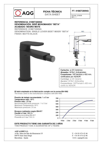 Смеситель AQG Beta 01BET200NG на биде черный матовый - фото 2