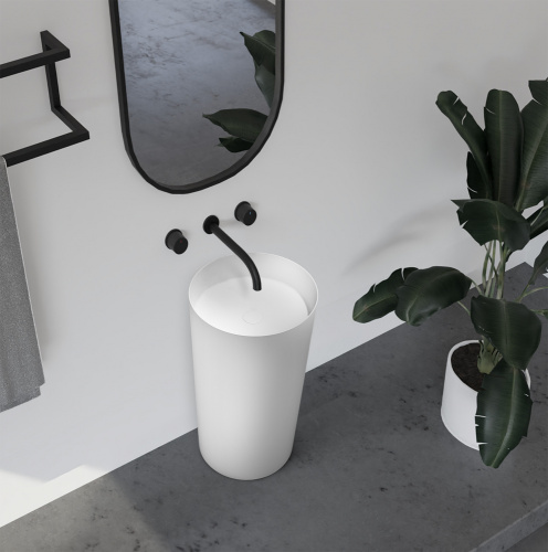 Раковина из искусственного камня Abber STEIN AS2506 45х45 напольная цвет белый матовый без отверстий под смеситель - фото 2