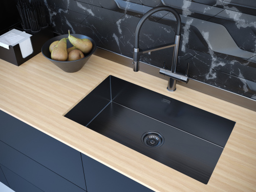 Кухонная мойка Paulmark ALLER 74 UNI PM807444-GM 69х39 цвет вороненая сталь - фото 3