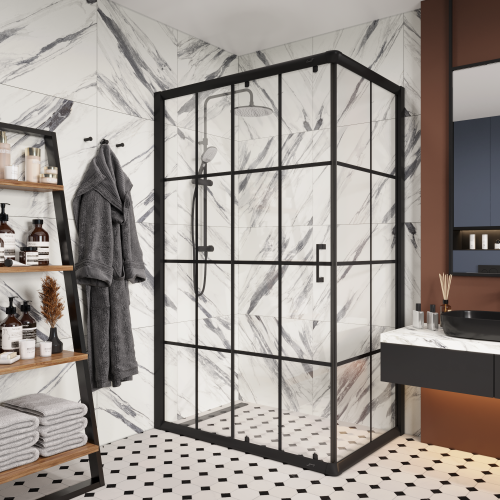 Душевой уголок Cerutti SPA MUZA120 N 80х120 стекло прозрачное с рисунком профиль черный без поддона - фото 5