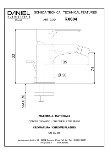 Смеситель Daniel Reflex RX604-NP на биде зачищенный никель - фото 2