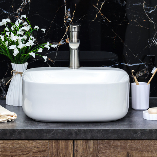 Раковина из сантехнического фарфора Melana 320306-805 42х42 накладная цвет белый 1 отверстие под смеситель - фото 4