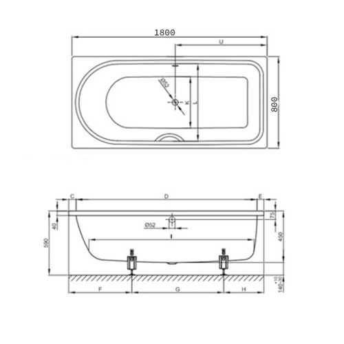 Ванна стальная Bette Ocean 8856-000 PLUS, AR 180х80 встраиваемая прямоугольная без ножек - фото 2