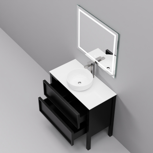 Тумба с раковиной+зеркало Art Decco Elisa (Элиса) AES09F78S3MF 90x45x85 напольная цвет черный дуб - фото 4