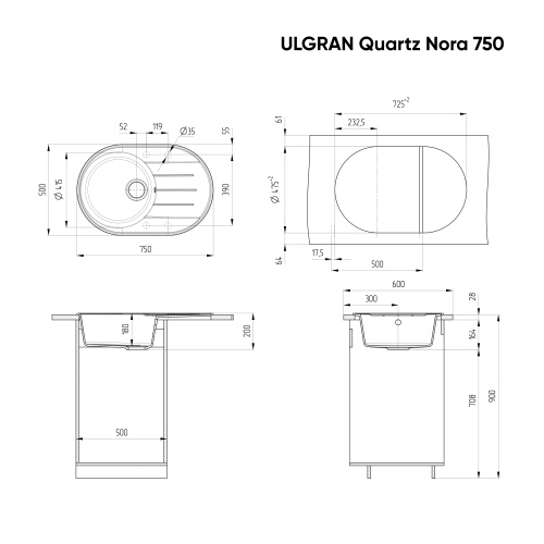 Кухонная мойка Ulgran Quartz Nora 750-10 75х50 цвет песочный - фото 2